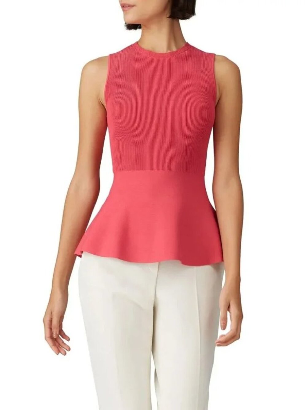 Theory Textured Gloss Shell Sleeveless Knit Peplum Top Pink Womens Size Large